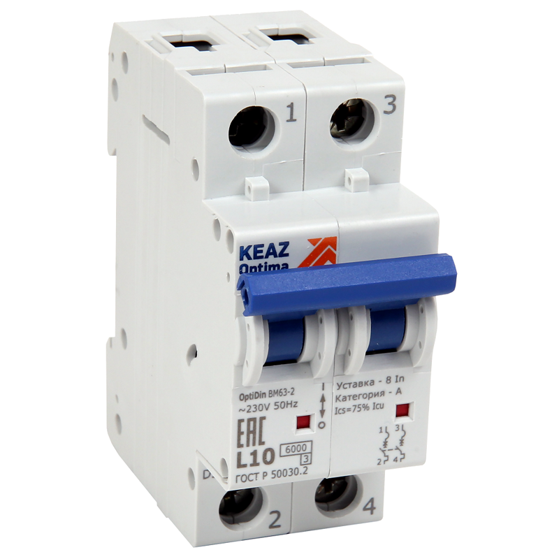 Выключатель автоматический модульный 2п L 50А OptiDin BM63-2NL50-УХЛ3 КЭАЗ 260736