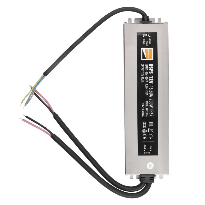 Блок питания для светодиодной ленты 200Вт 16.5А 12В IP67 BSPS влагозащ. метал. JazzWay 1016348A