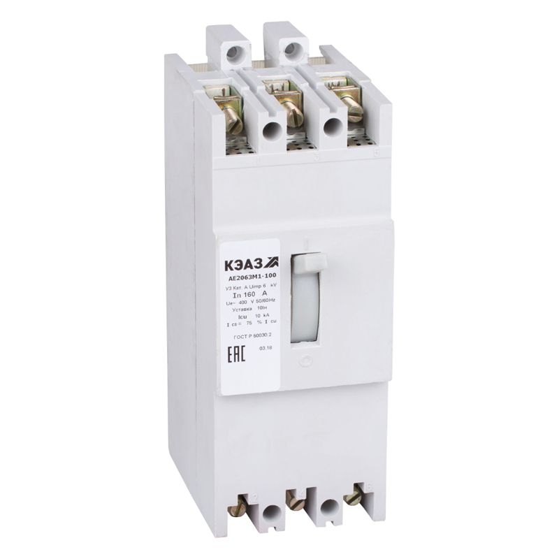 Выключатель автоматический 3п 125А 10Iн 10кА АЕ2063М1-120 У3 400В AC НР=400В AC КЭАЗ 276938