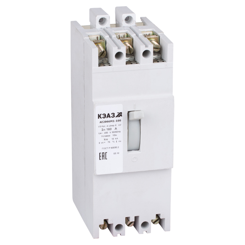 Выключатель автоматический 3п 125А 10Iн 10кА АЕ2066М1-120 У3 400В AC НР=230В AC/220В DC КЭАЗ 276941