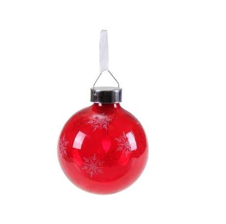 Игрушка на елку "Шар" GM3307-31 8см красн. прозр. стекло с орнаментом; красн. светодиод на батарейках 3XLR44 (таблетка) (уп.6шт) SHLights 4690601021014