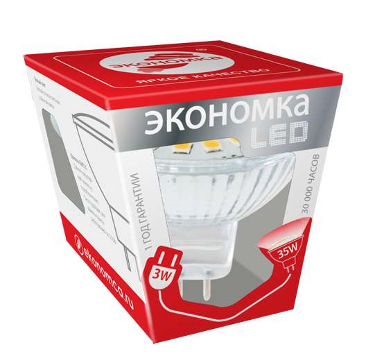 Лампа светодиодная JCDR 3Вт 4500К бел. GU5.3 240лм 220В ЭКОНОМКА Eco_LED3wJCDRC45