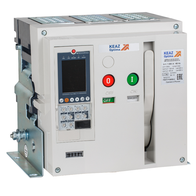 Выключатель автоматический 3п 2000А диапазон уст. 1000...2000А 85кА OptiMat A 2000 S2 3P 85 F MR8.1 B C2200 M2 P00 S1 03 КЭАЗ 286510