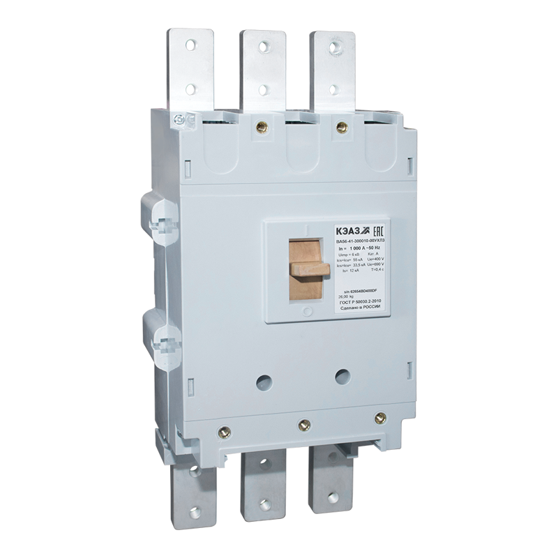 Выключатель автоматический 3п 1000А 80кА ВА56-41-301810 1000А 690AC НР230AC/220DC УХЛ3 КЭАЗ 293738