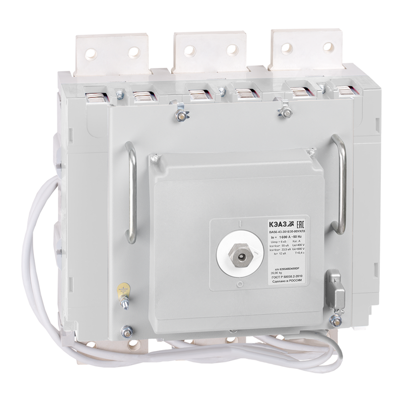 Выключатель автоматический 3п 1600А 80кА ВА56-43-301830 1600А 690AC НР230AC/220DC ПЭ230AC УХЛ3 КЭАЗ 293740