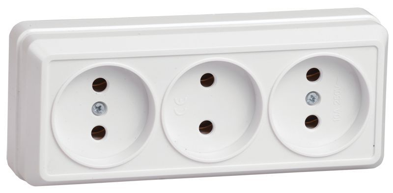 Розетка 3-м ОП Октава 10А IP20 без заземл. бел. GENERICA ERO30-K01-10-DC