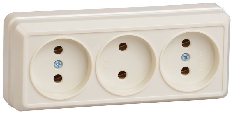 Розетка 3-м ОП Октава 10А IP20 без заземл. крем. GENERICA ERO30-K33-10-DC