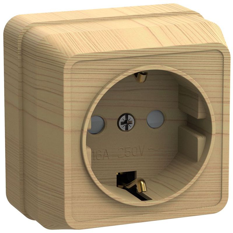 Розетка 1-м ОП Октава РСш20-3-ОС 16А IP20 с заземл. защ. шторки сосна GENERICA ERO14-K03-16-DC