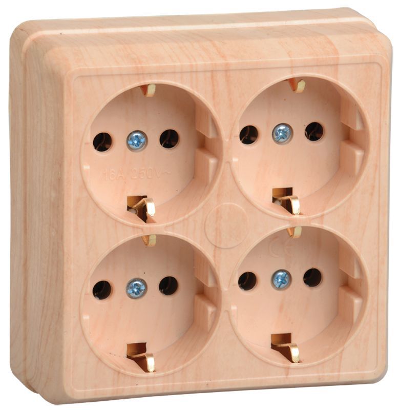 Розетка 4-м ОП Октава РС24-3-ОС 16А IP20 с заземл. сосна GENERICA ERO41-K03-16-DC