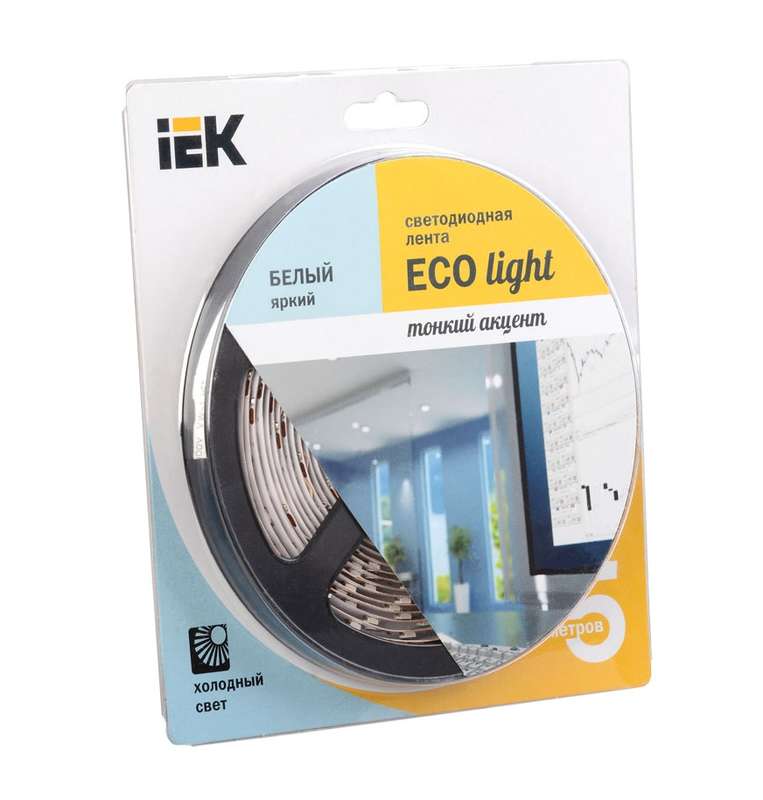 Лента светодиодная ECO LED LSR-3528W60-4.8-IP20-12V 5Вт/м (уп.5м) бел. IEK LSR1-2-060-20-1-05