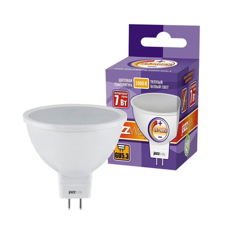 Лампа светодиодная PLED-DIM 7Вт JCDR MR16 3000К тепл. бел. GU5.3 540лм 220-240В диммир. JazzWay 1035400