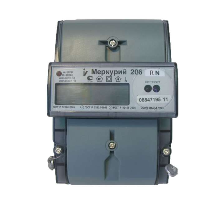 Счетчик Меркурий 206 RN 1ф 5-60А класс точн. 1.0/2.0 многотариф. оптопорт RS-485 ЖКИ Екат. вр. Инкотекс М0000051787