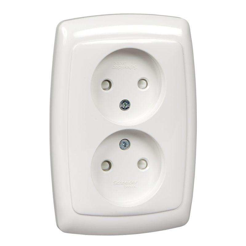 Розетка 2-м СП Рондо 16А IP20 250В без заземл. защ. шторки бел. SchE RS16-225-BI