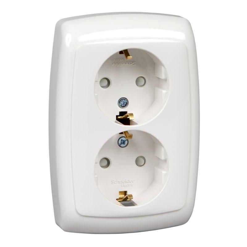 Розетка 2-м СП Рондо 16А IP20 250В с заземл. защ. шторки бел. SchE RS16-226-BI