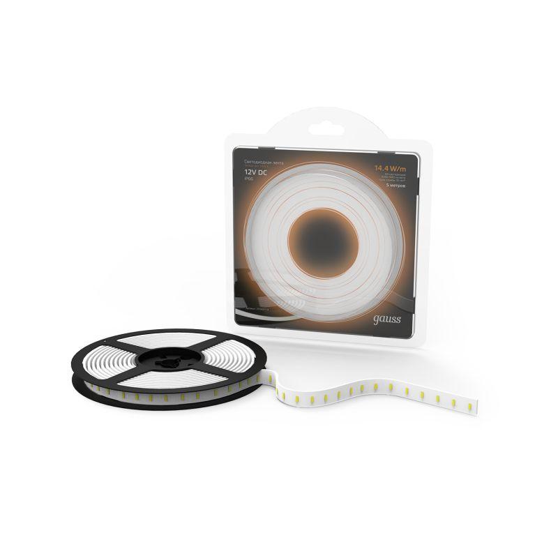 Лента светодиодная Black 5050/60-SMD 14.4Вт/м 3000К тепл. бел. IP66 660лм/м 12В (блист.5м) GAUSS 311000114