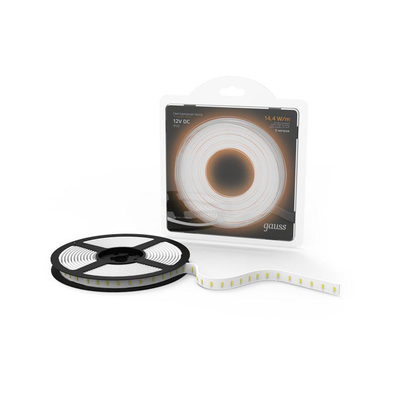Лента светодиодная Black 5050/60-SMD 14.4Вт/м 3000К тепл. бел. IP20 660лм/м 12В (блист.5м) GAUSS 312000114
