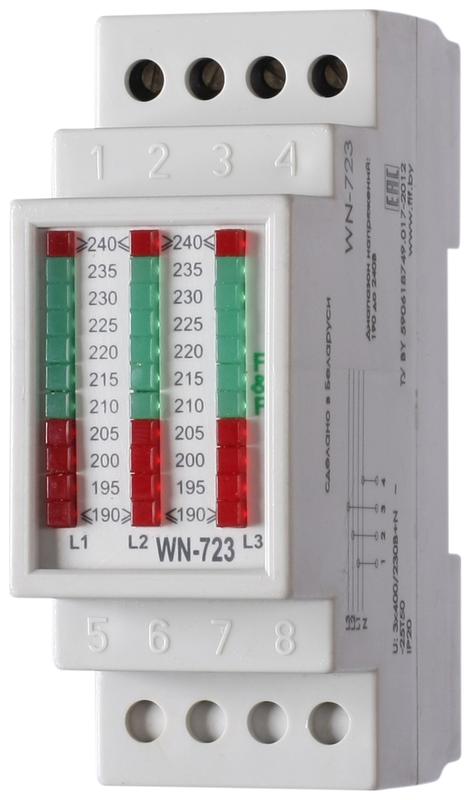 Указатель напряжения WN-723 (3ф светодиод. шкала 35мм 3х400/230+N IP20 монтаж на DIN-рейке) F&F EA04.007.005