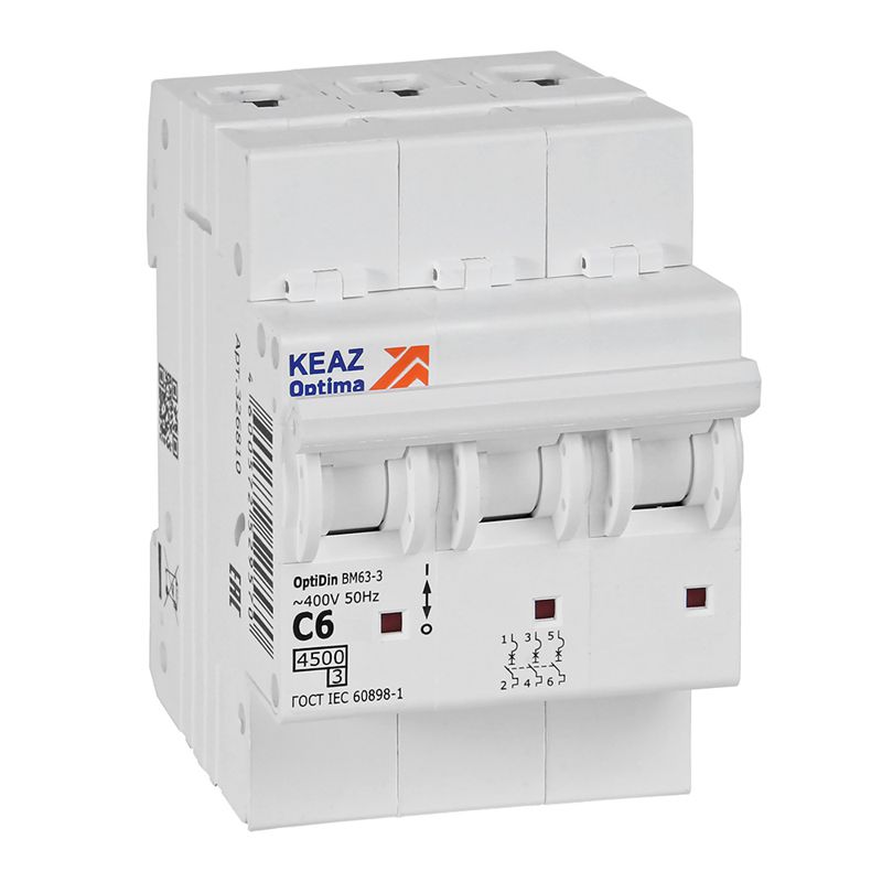 Выключатель автоматический модульный 3п C 6А OptiDin BM63-3C6-4.5-УХЛ3 КЭАЗ 326810