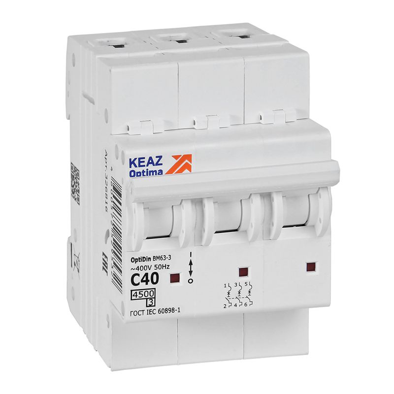 Выключатель автоматический модульный 3п C 40А OptiDin BM63-3C40-4.5-УХЛ3 КЭАЗ 326816