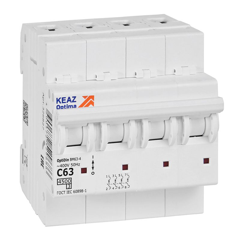 Выключатель автоматический модульный 4п C 63А OptiDin BM63-4C63-4.5-УХЛ3 КЭАЗ 326827