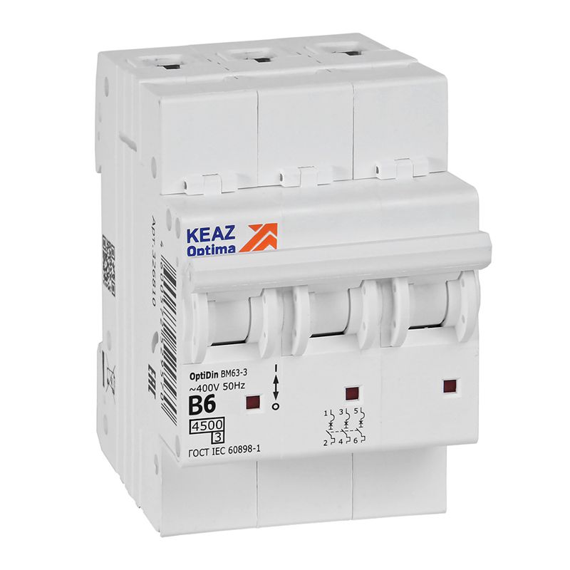 Выключатель автоматический модульный 3п B 6А OptiDin BM63-3B6-4.5-УХЛ3 КЭАЗ 329517