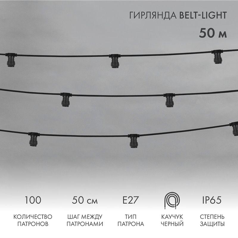 Гирлянда "Белт Лайт" 2жил. шаг 50см патроны E27 1320Вт IP65 влагостойкая провод черн. (уп.100м) Neon-Night 331-213