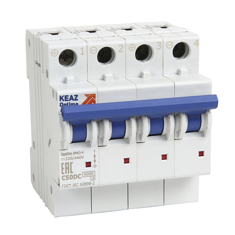 Выключатель автоматический модульный 4п K 2А OptiDin BM63-4K2-DC-УХЛ3 (новый) КЭАЗ 338096