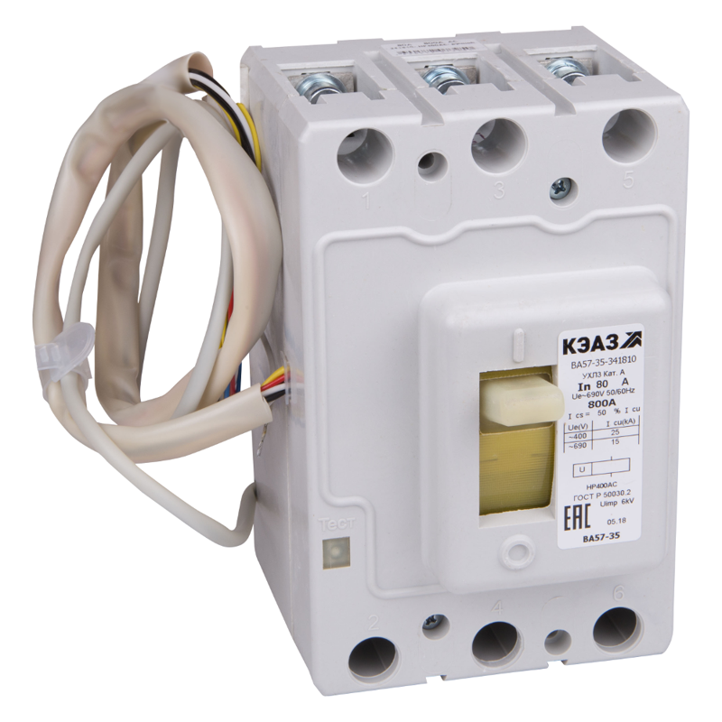 Выключатель автоматический 3п 100А 1250lm 30кА ВА57-35-644710 440DC НР230AC/220DC УХЛ3 КЭАЗ 339889