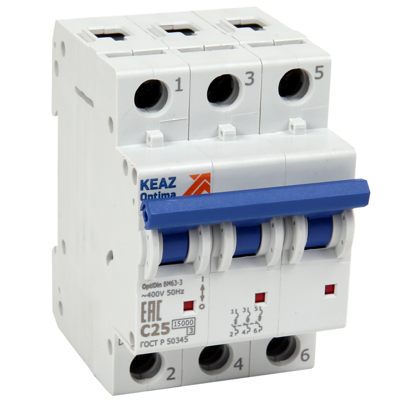 Выключатель автоматический модульный 3п D 13А OptiDin ВМ63-3D13-15-УХЛ3 КЭАЗ 341971