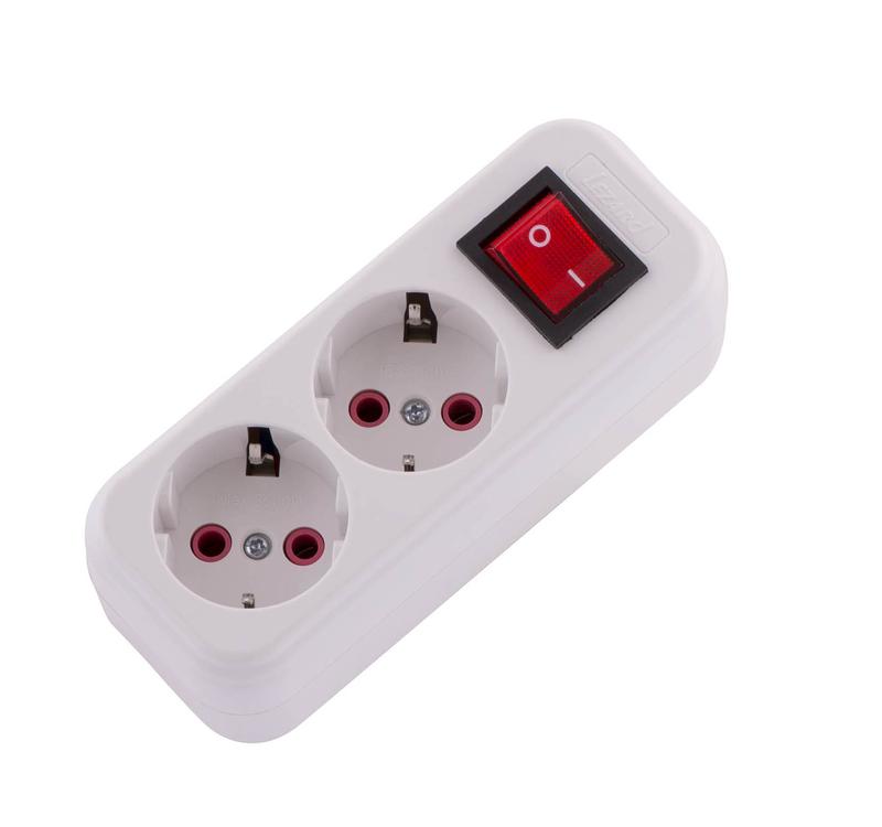 Колодка удлинителя 2-м без заземл. 16А IP20 Lila с выкл. LEZARD 720-0200-202