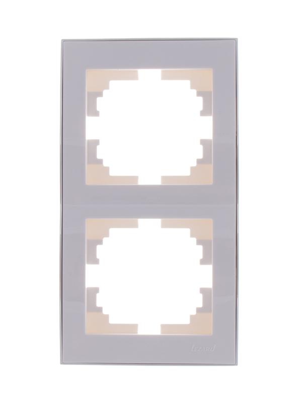 Рамка 2-м Rain вертикал. с хром. боковой вставкой бел. LEZARD 703-0225-152