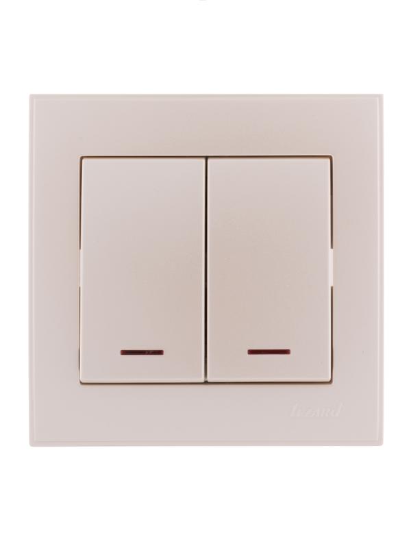 Выключатель 2-кл. СП Rain 10А IP20 с подсветкой жемчуж./бел. метал. LEZARD 703-3030-112