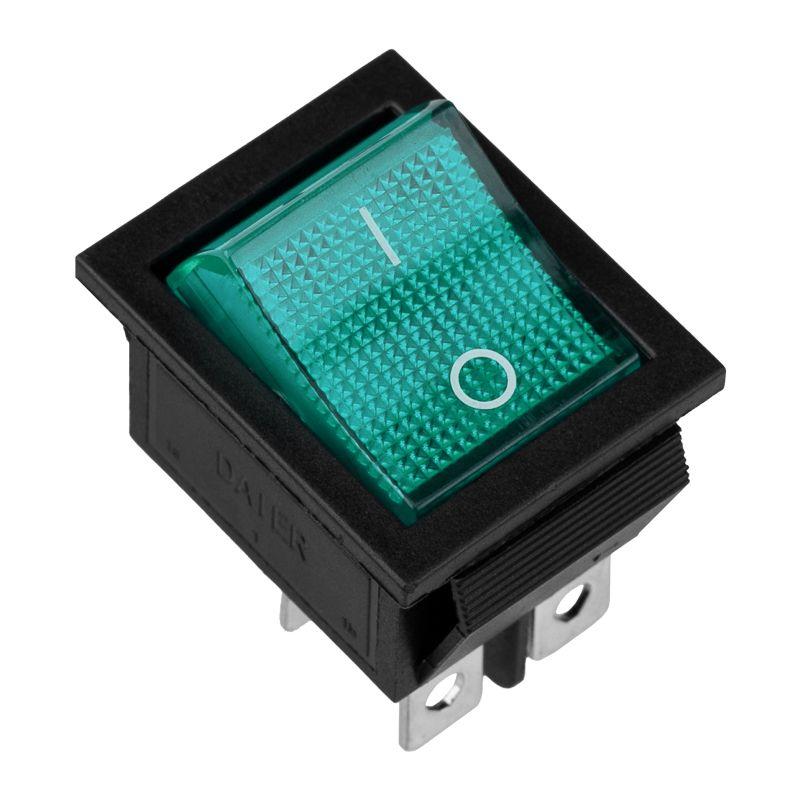 Выключатель клавишный 250В 16А (4с) ON-OFF зел. с подсветкой (RWB-502 SC-767 IRS-201-1) (инд. упак.) Rexant 36-2332-1