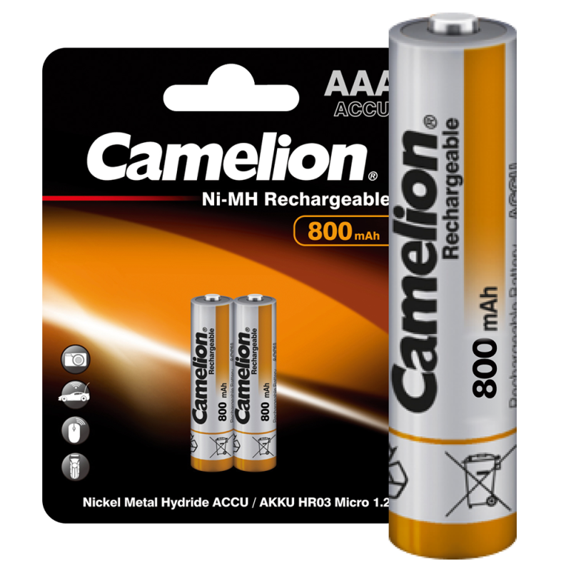 Аккумулятор AAA/R03 800мА.ч NI-MN BP-2 металлик (блист.2шт) Camelion 3674