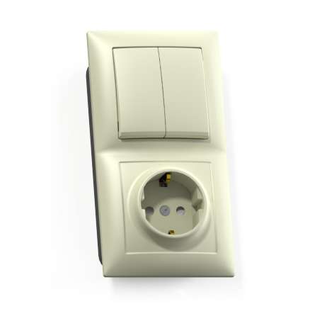 Блок СП БКВР-415 Селена (2-кл. выкл. + розетка с заземл. защ. шторки) сл. кость Кунцево 8174