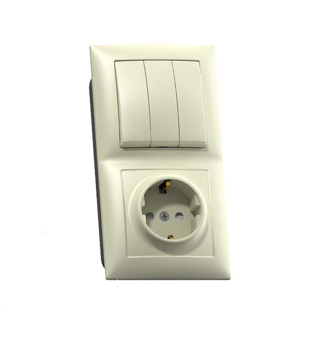 Блок СП БКВР-416 Селена (3-кл. выкл. + розетка с заземл. защ. шторки) сл. кость Кунцево 8175