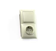 Блок СП БКВР-423 Селена (1-кл. выкл. и индик. + розетка с заземл. защ. шторки) сл. кость Кунцево 8182