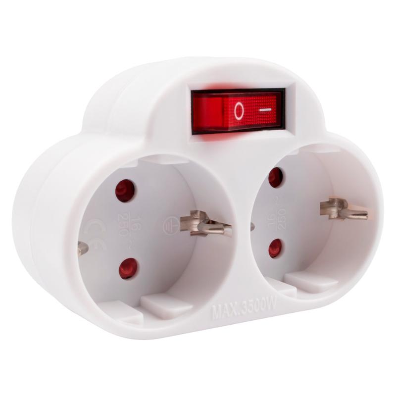 Разветвитель с заземл. 16А 3.5кВт AD-2GS защ. шторки с выкл. JazzWay 5004788