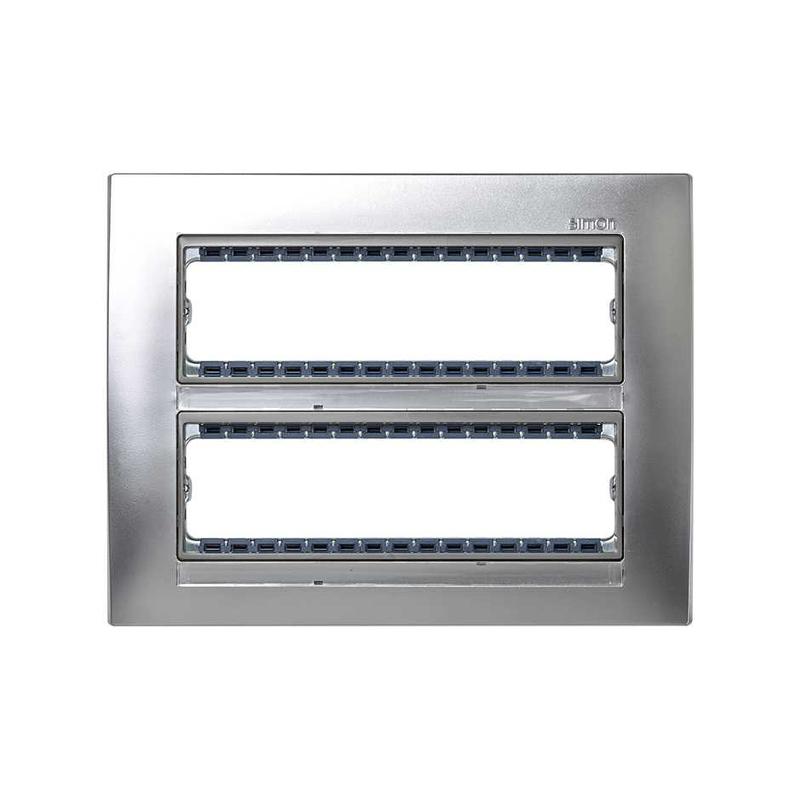 Накладка 2-х рядная с суппортами на 16 узк. модулей Simon82 Centralizations алюм./алюм. 82851-33