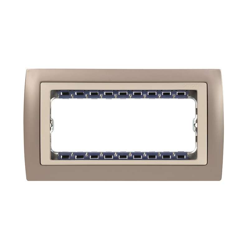 Рамка 8мод. Simon82 Centralizations узкая с суппортом алюм./алюм. Simon 82984-33