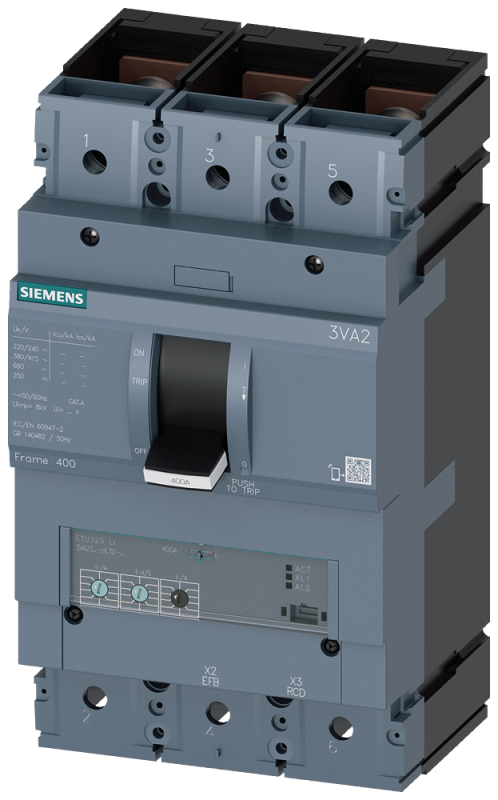 Выключатель автоматический 3п ЗА 55кА 3VA2 415В типоразмер 400 Siemens 3VA23405HL320AA0
