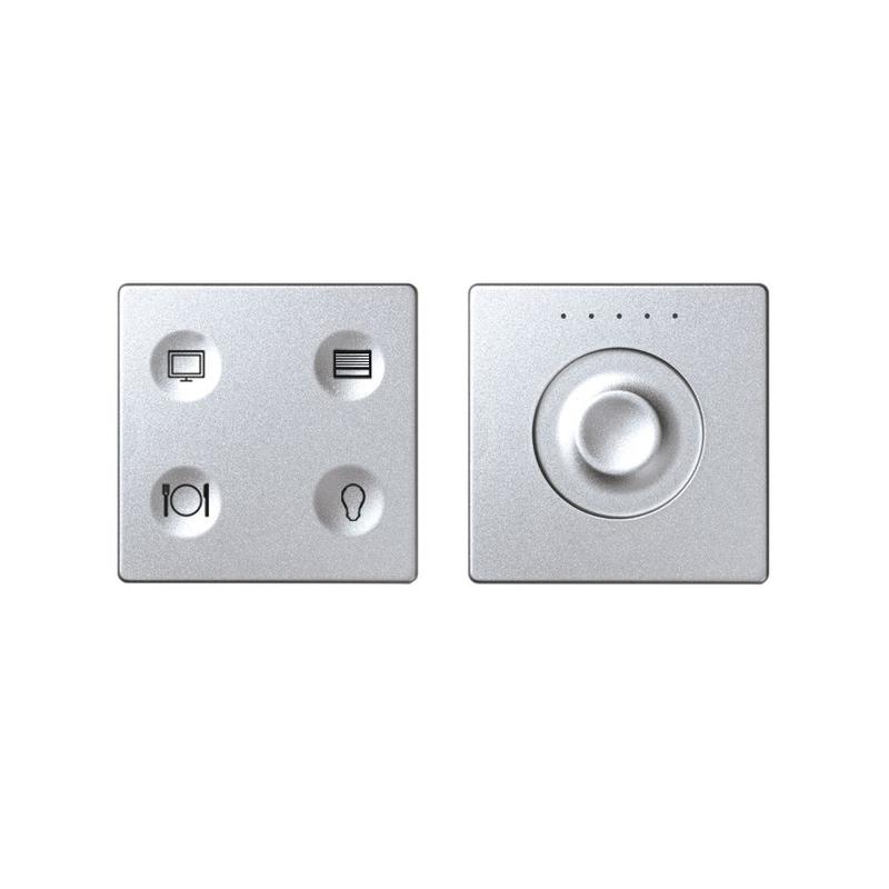 Комплект выключателя 4-кл. сенсорн. + регулятор Т3 KNX; RJ12 алюм. Simon82 Sense 8400655-093