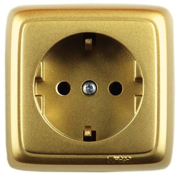 Розетка 1-м ОП Альфа 16А IP20 250В с заземл. с изолир. пластиной зол. HEGEL РА16-113-07