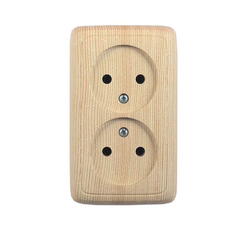 Розетка 2-м ОП Альфа 16А IP20 с изолир. пластиной сосна HEGEL РА16-143-02