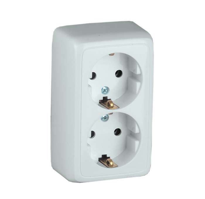 Розетка 2-м ОП Альфа 16А IP20 250В с заземл. защ. шторки с изолир. пластиной бел. HEGEL РА16-154