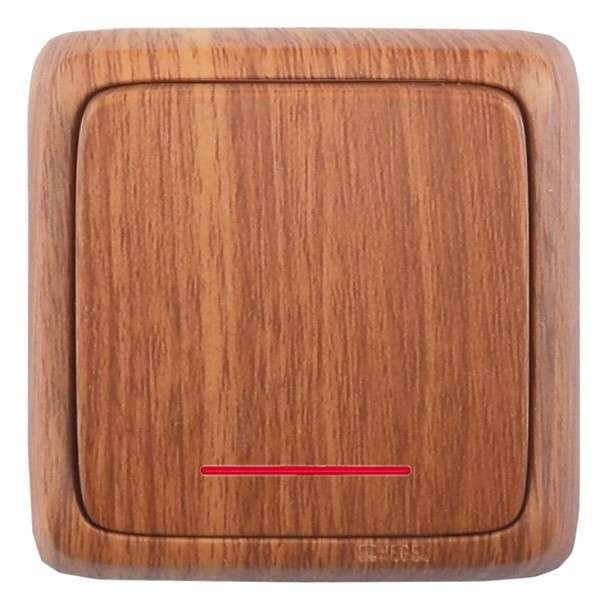 Выключатель 1-кл. ОП Альфа 10А IP20 250В с индикацией с изолир. пластиной дуб HEGEL ВА10-114-05