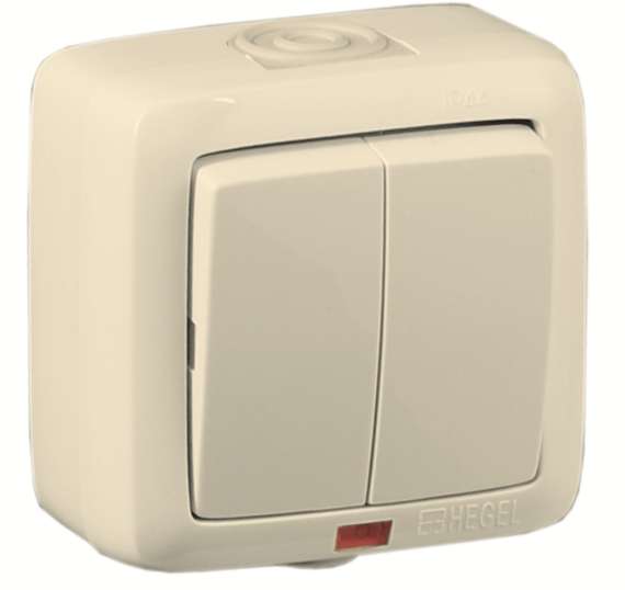 Выключатель 2-кл. ОП Альфа 16А IP44 250В с индикацией сл. кость HEGEL ВА16-252-01