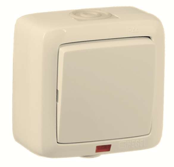 Выключатель 1-кл. ОП Альфа 10А IP44 250В с индикацией сл. кость HEGEL ВА10-212-01