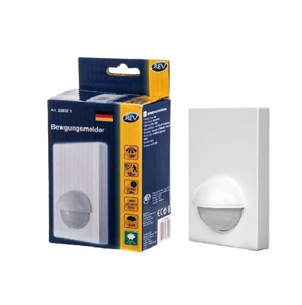 Датчик движения плоский 180град. 1200Вт 12м IP44 бел. REV 28502 1