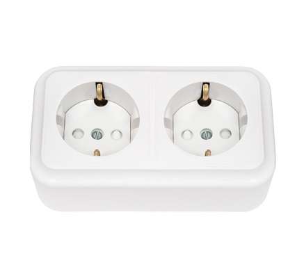 Розетка 2-м ОП 16А IP20 с заземл. защ. шторки бел. Bylectrica РА16-274
